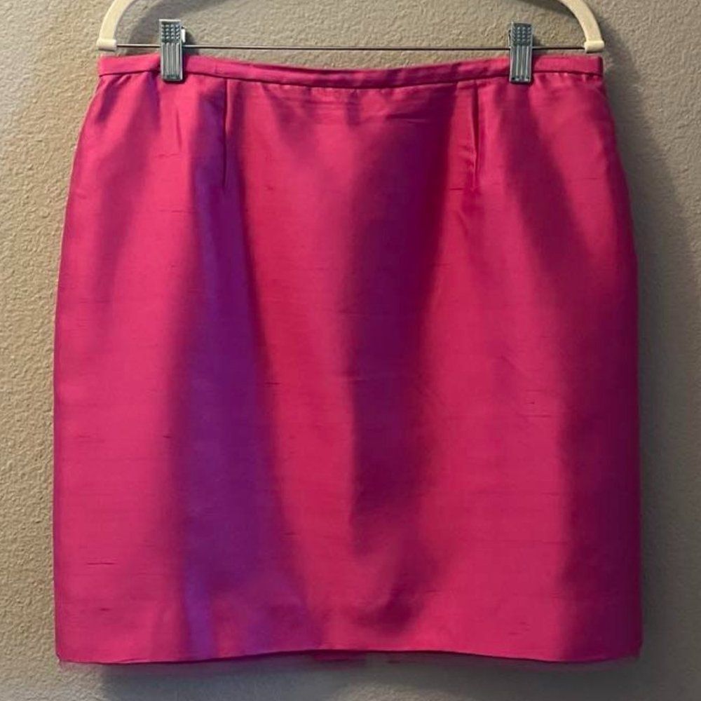 DANA BUCHMAN 100% Silk Pink Pure Pencil Skirt Size 14